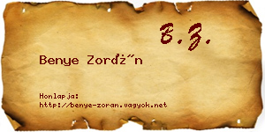 Benye Zorán névjegykártya